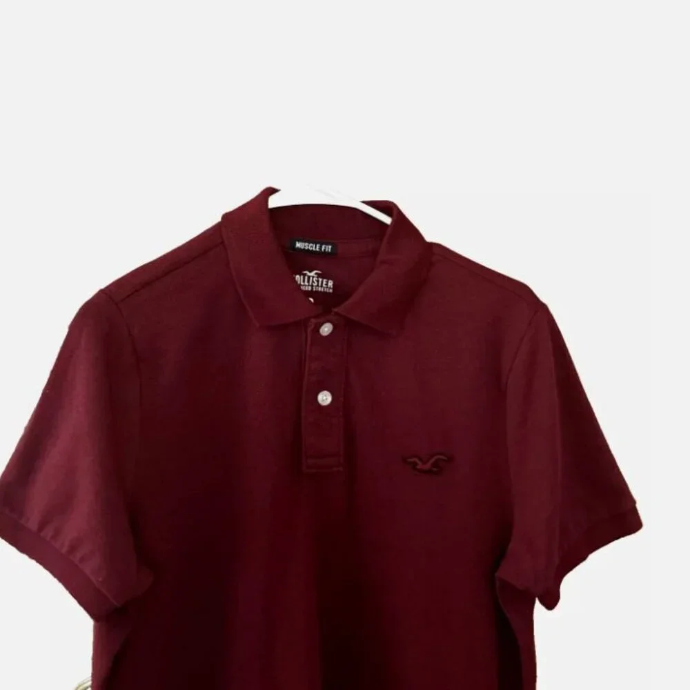 Hollister Men's Advanced Stretch Icon Logo Pique Polo Shirt In Burgundy Size M - Picture 3 of 6